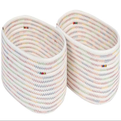 CubesLand Small Woven Baskets,Cute Baskets or Shelf Set 2,Cube Organizer Basket Bin,Soft Toys Storage Basket,Baby Nursery Basket Bin,Home Decor 12"D x 8"W x 5"H Rainbow Stitches