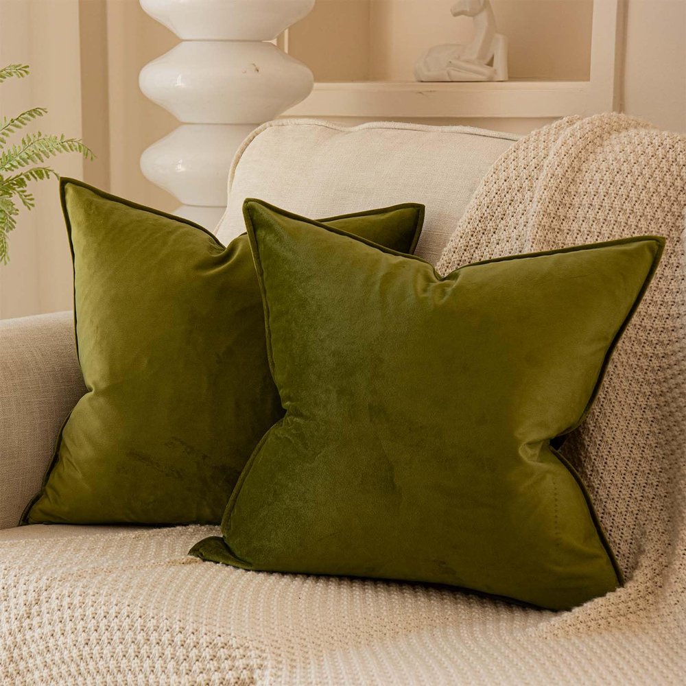JUSPURBET 28x28 Pillow Covers Set of 2 Decorative Throw Pillow Covers Case for Couch Sofa Bed Soft Velvet Cushion Covers with Hidden Zipper for Home Decor Living Room,Olive
