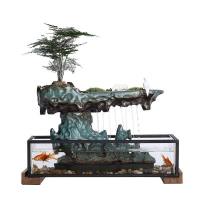 BANLICALI Tabletop Fountain, Ceramics Fountain Waterfall with Glass Jar and Rockery, Tabletop Feng Shui Landscape Decor, Water Fountain Indoor for Study Living Room Office 110V