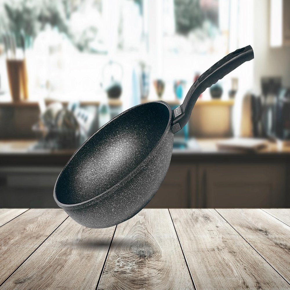 8" Wok Non-Stick Cooking Frying Pan Pot, 5 Layer Marble Coating, Made In Korea