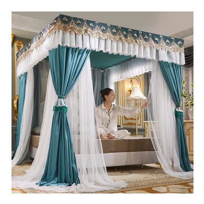 1.5M/5FT European-Style Bed Canopy Mosquito Net, Square Bed Curtains Adult Girls Boys Bedroom Decor, Metal Stand (Color : Green-2, Size : 150X200X200CM)