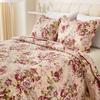 Cmfshape Summer Floral King Quilted Bedspread,Romantic Red Quilt Set,Reversible Stitched Bedding Cover All Season,Soft Lightweight Coverlet with Pillow Cases (Red Rose, King(102"x90")) view 1