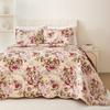 Cmfshape Summer Floral King Quilted Bedspread,Romantic Red Quilt Set,Reversible Stitched Bedding Cover All Season,Soft Lightweight Coverlet with Pillow Cases (Red Rose, King(102"x90")) view 2