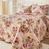 Cmfshape Summer Floral King Quilted Bedspread,Romantic Red Quilt Set,Reversible Stitched Bedding Cover All Season,Soft Lightweight Coverlet with Pillow Cases (Red Rose, King(102"x90")) view 3