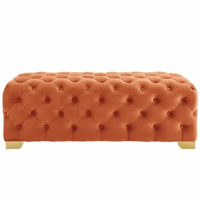 AUQMTAIN Modern Rectangular Velvet Ottoman, Tufted Bench for Living Room, Bedroom or Entryway Seating, Vintage Style Upholstered Footrest (Orange, 27.6"x17.7"x15.7")
