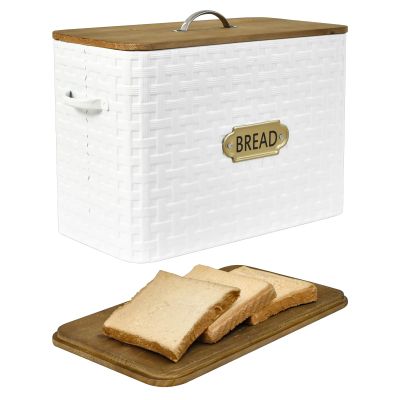 EMAX HOME Extra Large Space Saving Farmhouse Bread Box With Wood Lid - Vertical Breadbox Bread Storage Bin Holder for Kitchen Countertop, White