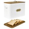 EMAX HOME Extra Large Space Saving Farmhouse Bread Box With Wood Lid - Vertical Breadbox Bread Storage Bin Holder for Kitchen Countertop, White view 1