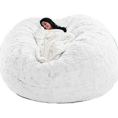 Bean Bag Chairs, 5/6/7/8ft Giant Bean Bag Cover for adults , Big Round Soft Fluffy Faux Fur Bean Bag Lazy Sofa Bed Cover, comfortable chair for bedroom, Machine Washable ( Color : White , Size : 5FT )