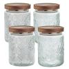 24 OZ/4 PCS Glass Storage Jar with Airtight Bamboo Wooden Lids, Vintage Food Containers Canisters Sets for Kitchen Counter Pantry, Sugar, Flour, Candy, Tea, Coffee Beans, Oats, Grain Bin, Pasta, view 1