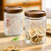 24 OZ/4 PCS Glass Storage Jar with Airtight Bamboo Wooden Lids, Vintage Food Containers Canisters Sets for Kitchen Counter Pantry, Sugar, Flour, Candy, Tea, Coffee Beans, Oats, Grain Bin, Pasta, view 3