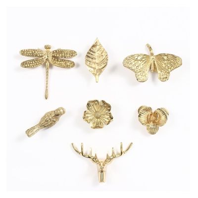 UAMOU Four Leaf Clover Brass Wardrobe Handle Nordic Light Luxury Pastoral Style Single Hole Butterfly Dragonfly Brass Cabinet Handle Cheerfully (Color : 2)