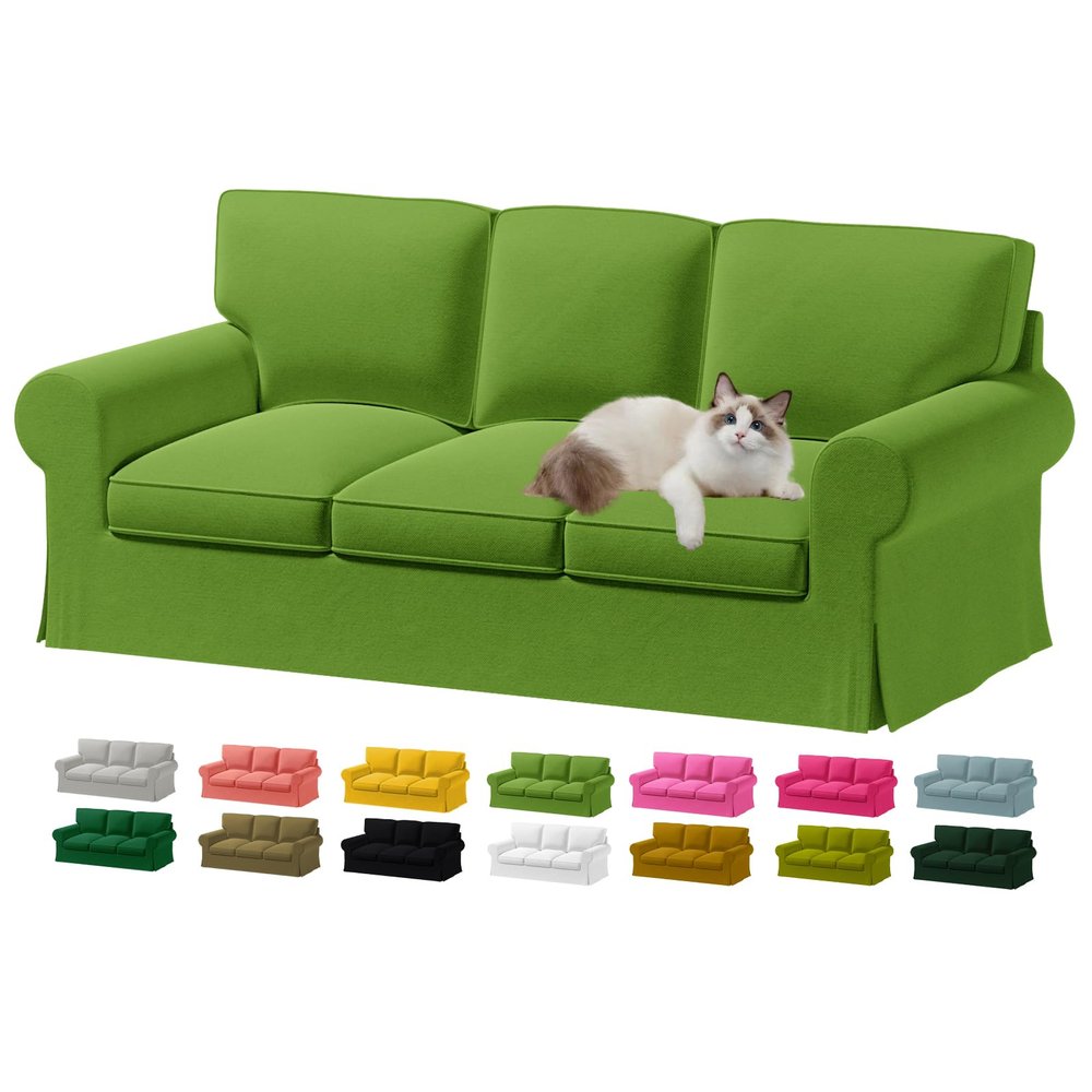 Custom Made Ektorp 3 Seat Couch Velvet Replacement Cover Only Fits IKEA Ektorp 3 Seat Sofa,Ektorp Sofa Cover,Only Cover(Don't Fit Uppland 3 Seat Sofa) (Grass Green)