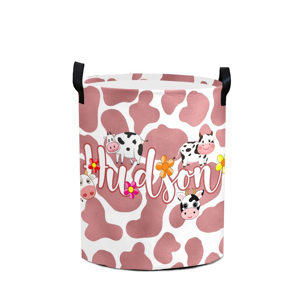 Custom Rose Gold Print Floral Laundry Hamper Personalized Laundry Basket with Name Storage Basket with Handle for Bathroom Living Room Bedroom