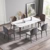 63" White Dining Table with Sintered Stone Tabletop, Modern Kitchen Table with 4 Pink Metal Legs Boat Shaped Dining Room Table for 4-6, for Home, Living Room, Dining Room, Office(Not Include Chair) view 1