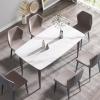 63" White Dining Table with Sintered Stone Tabletop, Modern Kitchen Table with 4 Pink Metal Legs Boat Shaped Dining Room Table for 4-6, for Home, Living Room, Dining Room, Office(Not Include Chair) view 2