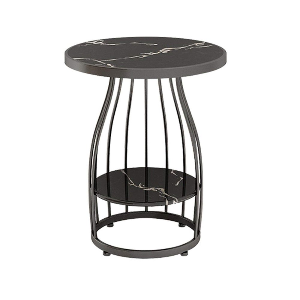 2-Layer Sofa Table, Metal End Table with Marble Finish, Round Coffee Table for Library Reading Room Balcony, 50 * 50 * 63CM(Size:50 * 50 * 63CM,Color:C)