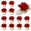 12 PCS Red Rose Napkin Rings for Wedding Anniversary, Handcraft Floral Napkin Holder Table Decor for Thanksgiving Easter Christmas Wedding Table Decor view 1