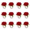 12 PCS Red Rose Napkin Rings for Wedding Anniversary, Handcraft Floral Napkin Holder Table Decor for Thanksgiving Easter Christmas Wedding Table Decor view 3