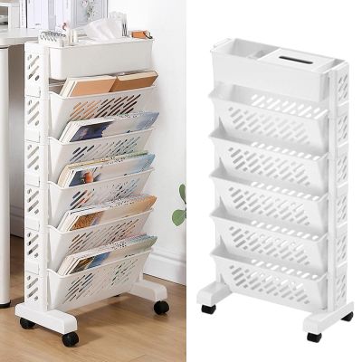 Syrisora Bookshelf Movable Bookshelf Large Capacity Rotatable Removable Plastic Practical Rolling Organization Shelf (6 Layer)