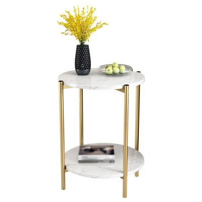 2-Layer Nightstand, Round Snack Table with Marble Table Top, Metal Coffee Table for Bedroom Hallway Clothing Store,40 * 40 * 55CM(Size:40 * 40 * 55CM,Color:A)