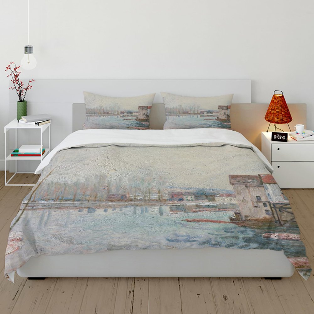 RIVINE Alfred Sisley Duvet Cover Set 3 Pieces Customizable Soft Breathable Microfiber Duvet Cover Bedding Set with 2 Pillow Shams 4 Ties Twin XL