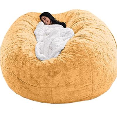 Bean Bag Chairs, 5/6/7/8ft Giant Bean Bag Cover for adults , Big Round Soft Fluffy Faux Fur Bean Bag Lazy Sofa Bed Cover, comfortable chair for bedroom, Machine Washable ( Color : Yellow , Size : 5FT