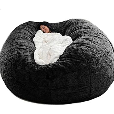 Bean Bag Chairs, 5/6/7/8ft Giant Bean Bag Cover for adults , Big Round Soft Fluffy Faux Fur Bean Bag Lazy Sofa Bed Cover, comfortable chair for bedroom, Machine Washable ( Color : Black , Size : 5FT )