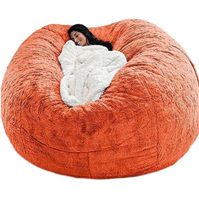 Bean Bag Chairs, 5/6/7/8ft Giant Bean Bag Cover for adults , Big Round Soft Fluffy Faux Fur Bean Bag Lazy Sofa Bed Cover, comfortable chair for bedroom, Machine Washable ( Color : Orange , Size : 5FT