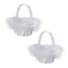 Flower Girl Baskets for Wedding, 2 Pack Wedding Flower Baskets for Girls, White Artificial Pearls Rhinestones Bowkot Lace Wedding Baskets for Flower Girls view 1