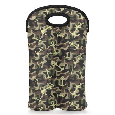 2-Bottle Wine Gift Tote Carrier Camo Mariney Anchor Neoprene Wine Tote Bags Holder Cooler Wine Gift for Women Men
