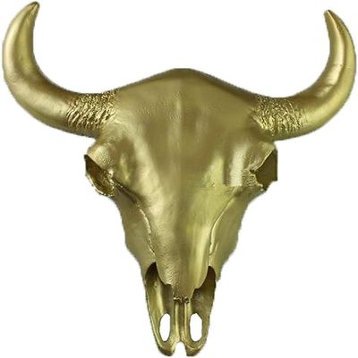 KIZMIQ Bull Head Sculpture Hanging Indoor Decorative Room Bedroom Creative Wall Art Decoration (Color : Gold)