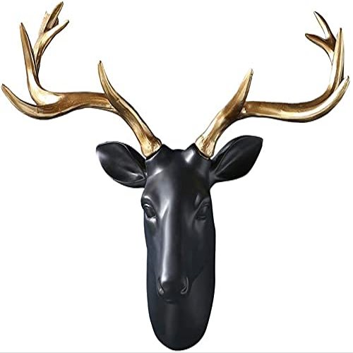 KIZMIQ Wall Decor Nordic Black Resin Deer Head Animal Art Crafts Wall Mount Home Living Room Bedroom Creative Ornament Wall Hanging