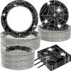 50 Guests Halloween Spider Web Plates and Napkins Party Supplies Spiderweb Party Decorations Disposable Tableware Black and White Halloween Dinnerware Favor for Get Together Celebration, 200PCS view 1