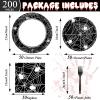 50 Guests Halloween Spider Web Plates and Napkins Party Supplies Spiderweb Party Decorations Disposable Tableware Black and White Halloween Dinnerware Favor for Get Together Celebration, 200PCS view 2