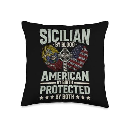 99 Gifts Sicilian Fan T-Shirts & Jersey Sicilian by Blood American by Birth Sicily Throw Pillow, 16x16, Multicolor