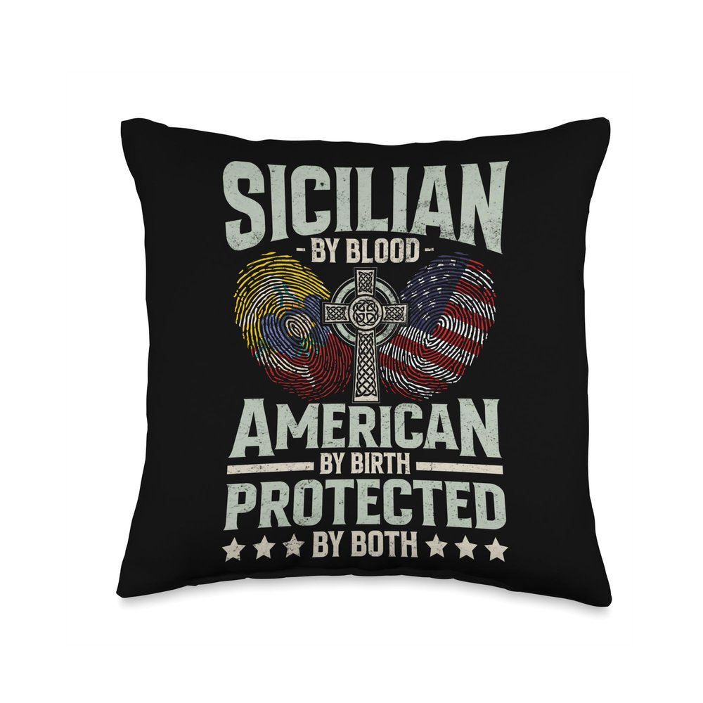 99 Gifts Sicilian Fan T-Shirts & Jersey Sicilian by Blood American by Birth Sicily Throw Pillow, 16x16, Multicolor