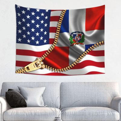 American Flag And Dominican Republic Flag Tapestry Wall Hanging Tapestries Wall Decorations For Home Dorm Bedroom Living Room Decor (29x37 Inch)
