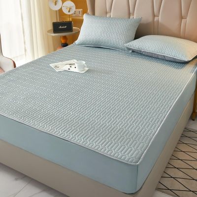 FCLDESHOP Queen Sheets Deep Pocket,Solid Color Latex Mattress Protector, Summer Cool Silk Fitted Sheet Pillowcase, Suitable for 12"/30cm Deep Mattress,Light Green,120 * 200cm (2pcs)