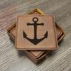 Anchor Nautical Coasters - Handmade Coasters Set of 6 - Engraved Barware Decorations - Leather Bar Decor - Man Cave Father's Day Present view 2