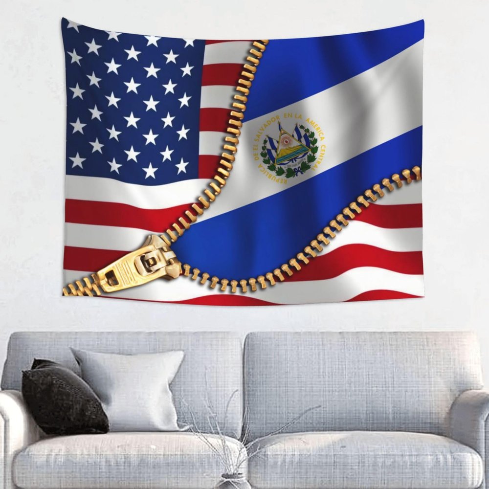 American Flag And El Salvador Flag Tapestry Wall Hanging Tapestries Wall Decorations For Home Dorm Bedroom Living Room Decor (29x37 Inch)