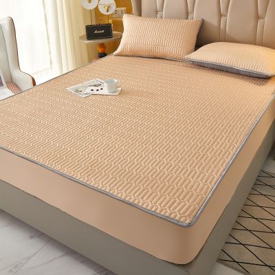 FCLDESHOP 4 Way Stretchy Bed Sheets,Solid Color Latex Mattress Protector, Summer Cool Silk Fitted Sheet Pillowcase, Suitable for 12"/30cm Deep Mattress,Camel,120 * 200cm (2pcs)