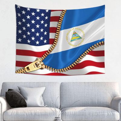 American Flag And Nicaragua Flag Tapestry Wall Hanging Tapestries Wall Decorations For Home Dorm Bedroom Living Room Decor (29x37 Inch)