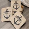 Anchor Coasters, Father's Day Coaster Set, Boater Gift, Present for Boat Owner, Nautical Coasters - Anchor Handmade Coasters Set of 6 - Engraved Barware Decorations - Leather Bar Decor view 3