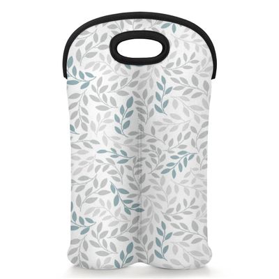 2-Bottle Wine Gift Tote Carrier Grey Leaf Pattern Neoprene Wine Tote Bags Holder Cooler Wine Gift for Women Men