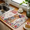 4th of July Cats Dish Drying Mat for Kitchen Counter, Microfiber Rack Pads, Independence Day Floral American Flag Absorbent Dish Bottle Drying Mat, 18''x24'', 1 Pack view 2