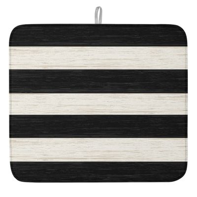 Black and White Dish Drying Mat for Kitchen Counter, Microfiber Rack Pads, Rustic White Black Wood Absorbent Dish Bottle Drying Mat, 16''x18'', 1 Pack
