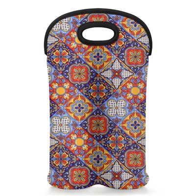 2-Bottle Wine Gift Tote Carrier Mandala Mexican Italian Neoprene Wine Tote Bags Holder Cooler Wine Gift for Women Men