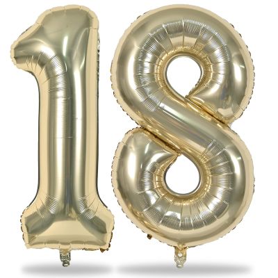 Light Gold Number 18 Birthday Balloons, 40 Inch Large Champagne Gold Foil Number 1 & 8 Balloons for 18 Year Old Boys Girls, Gold 18th Birthday Balloons for Women Men Anniversary Party Decorations