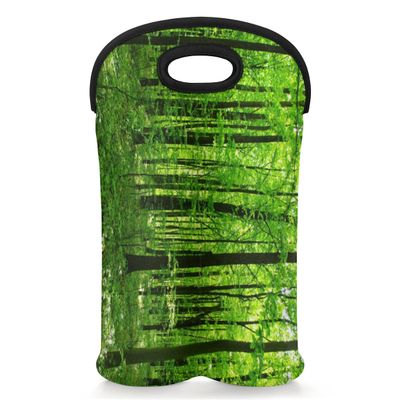 2-Bottle Wine Gift Tote Carrier Forest Tree Green Neoprene Wine Tote Bags Holder Cooler Wine Gift for Women Men