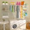 2 Pack Laundry Room Shelves Wall Mounted with Wire Baskets, Over the Washer and Dryer Shelf with Clothes Drying Rack, 8 HooksWire Shelves Baskets for Laundry Closet Organization and Storage, White view 2